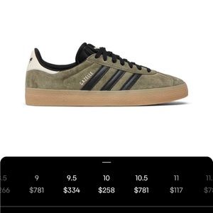 New with tags Adidas gazelle ADV sneaker olive strata green size 10men/11.5women